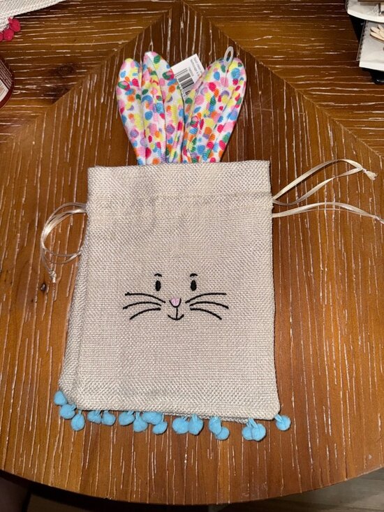 Unknown Other - Bunny-Themed Fabric Drawstring Gift Bags With Pom Pom Trim Set Of 2 Multicolor E
